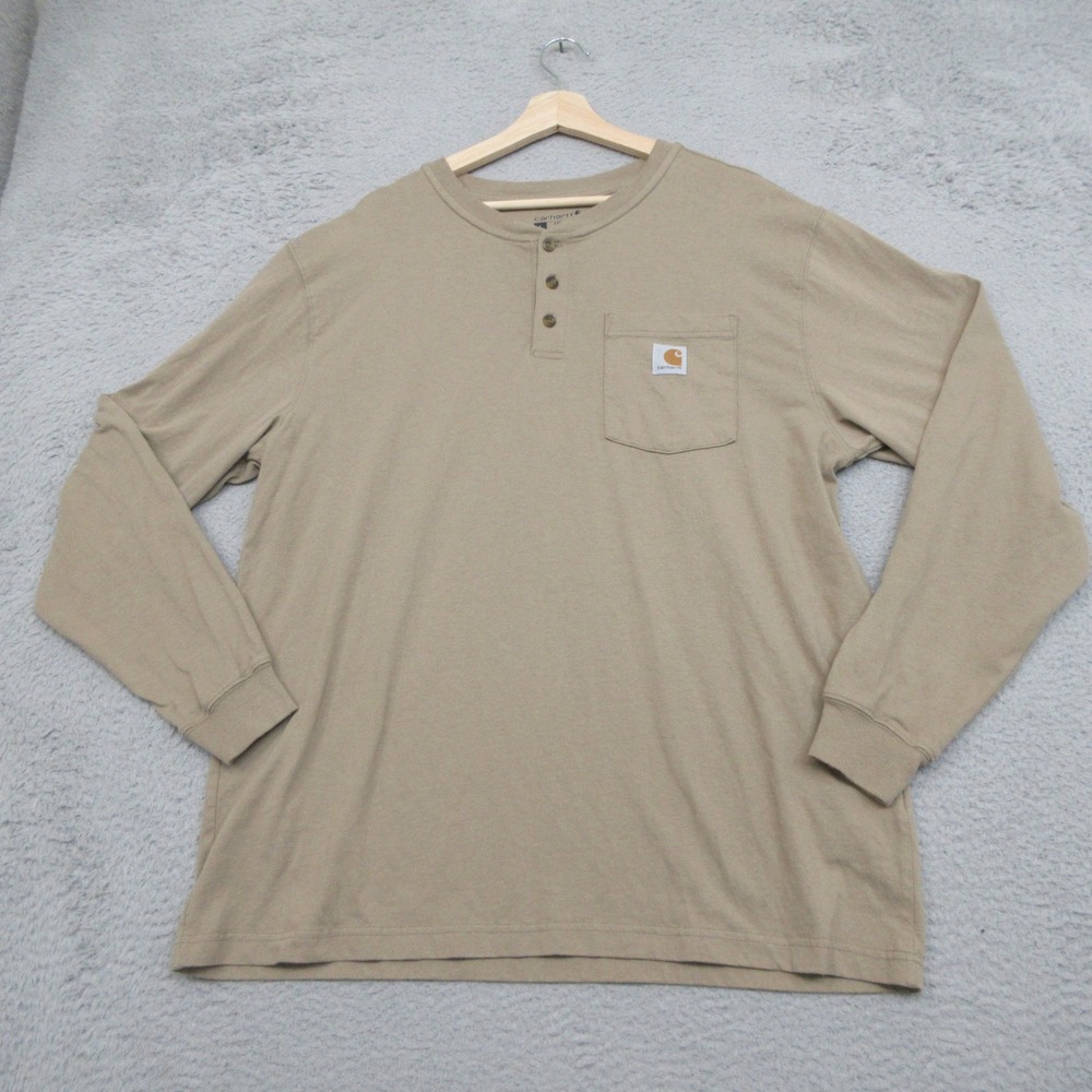 Carhartt Henley Shirt Mens L Tan Workwear Gorpcore Rugged Utility Loose Fit